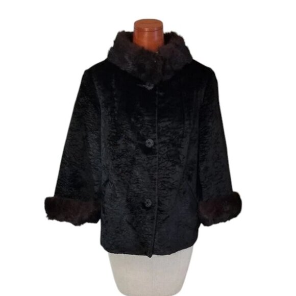 Vintage Jackets & Blazers - Vintage Winter Furs Inc. 1960s Black Velvet Fur Trimmed Jacket Boho Glam Elegant